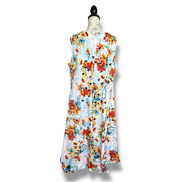 London Times Woman Plus Keyhole Floral Midi Lined Tank Dress Pockets Size 18 - Picture 2 of 5